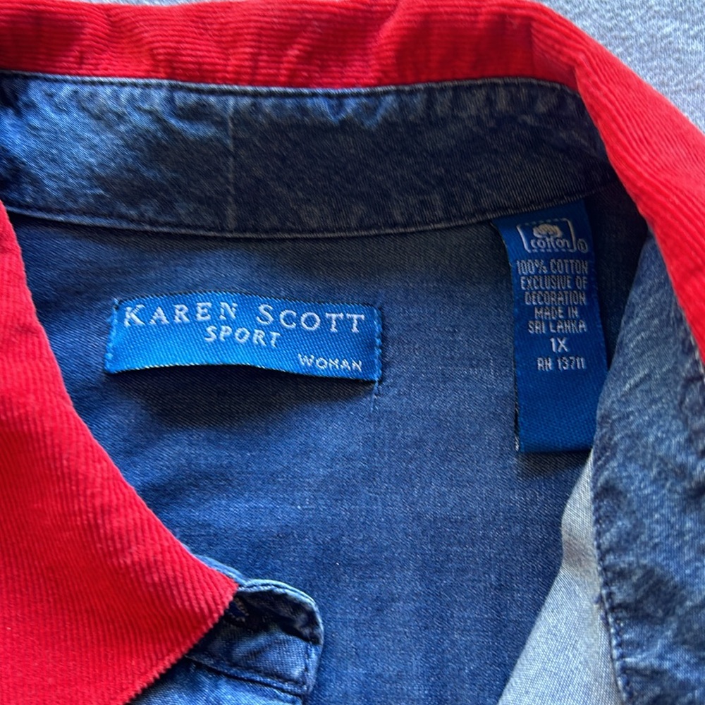EUC Karen Scott Plus size winter denim embroidered shirt- Size 1X. - Picture 2 of 9